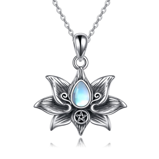 "Lotus Moonstone" - Lotus Flower Pendant Necklace