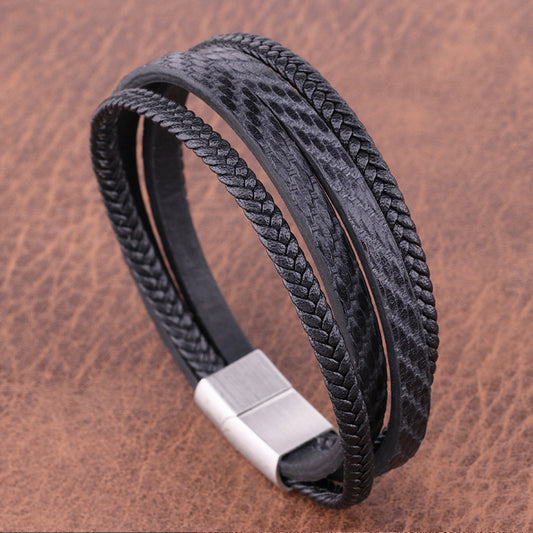 Vintage Titanium Steel Twill Leather Bracelet