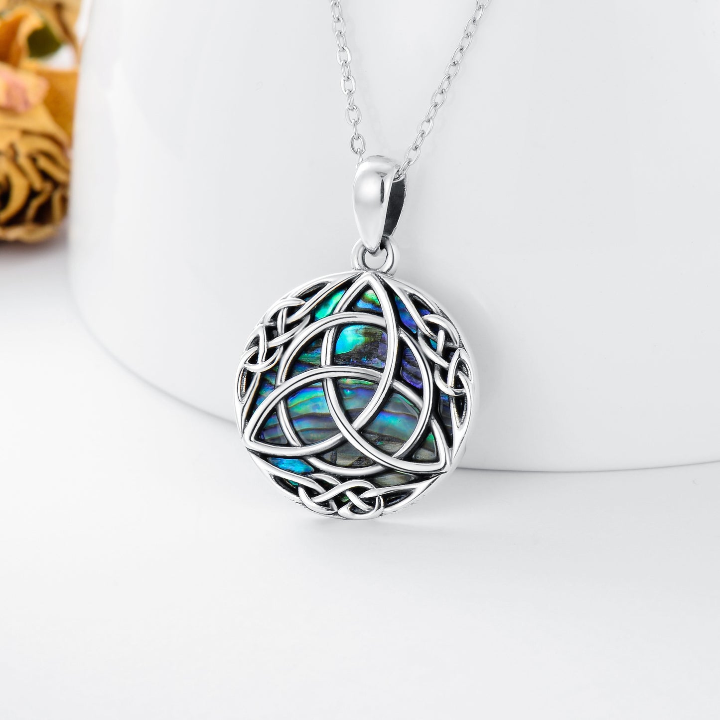 "Lucky Trinity" - Sterling Silver Necklace With Simulated Abalone Shell