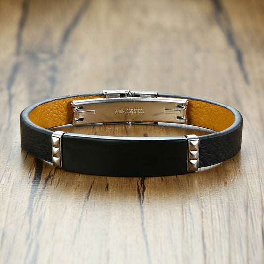 Faux Leather Stainless Steel Bracelet