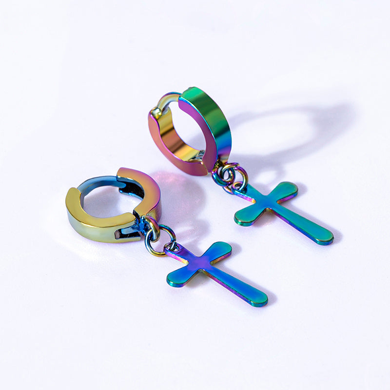 Small Cross Hoop Earrings for Men